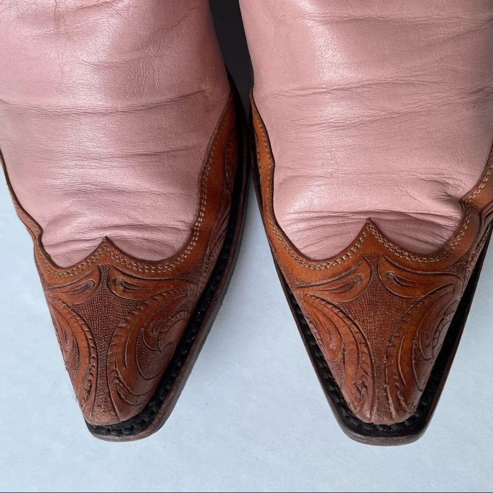 Back at The Ranch Santa Fe Saddle 12” Calf Skin Tooled Western Cowboy Boots Sz 6 - Picture 8 of 13